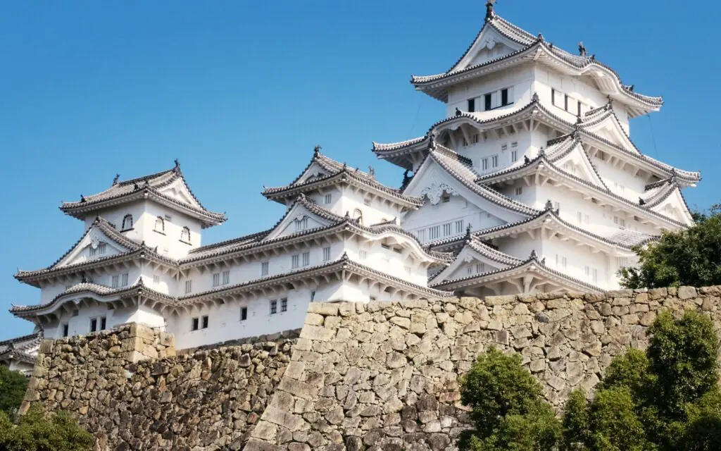 Himeji Castle main keep above its stone walls